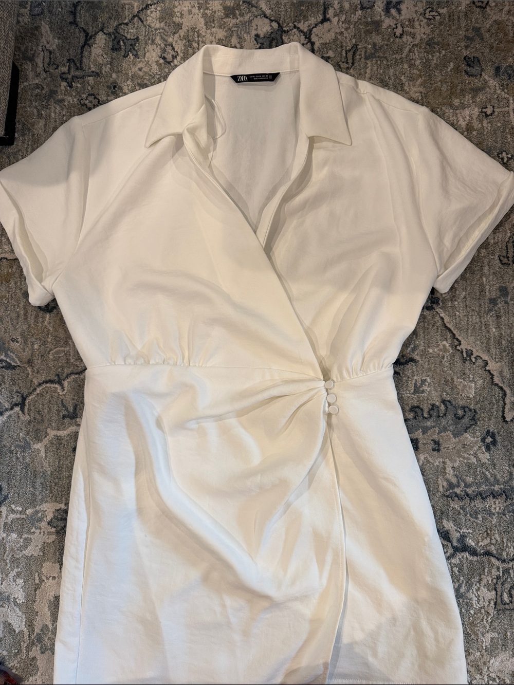 Zara White Wrap-Front Short Sleeve Mini Dress